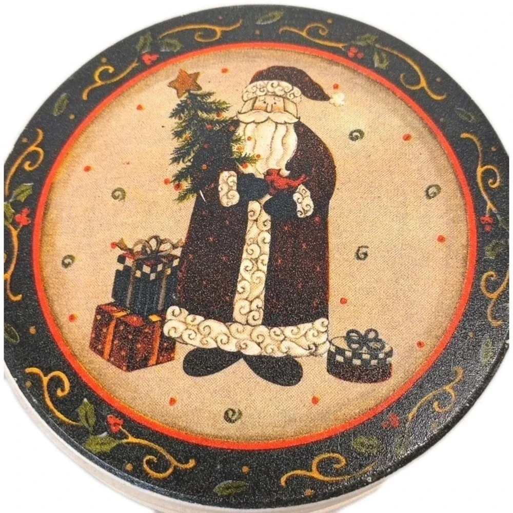World Showcase Coasters Olde World Santa 4 Thirsty Stoneware Christmas Open Box